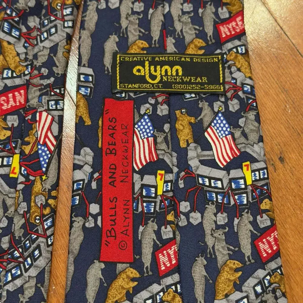 Alynn Neckwear Bulls and Bears Stock Market Themed Silk Necktie